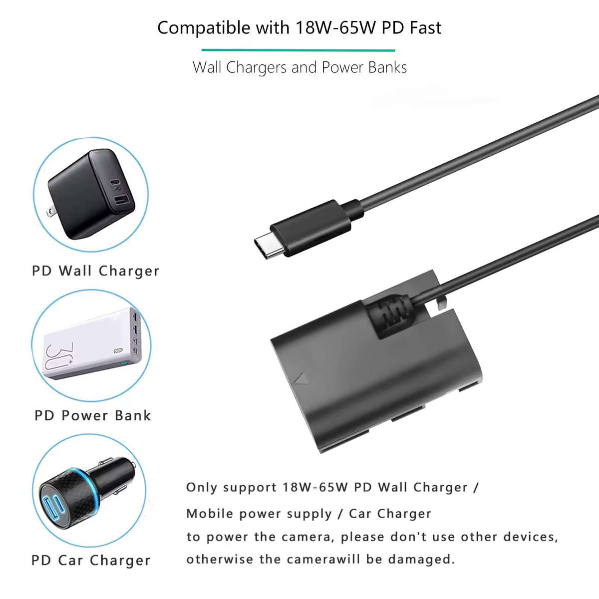 Power Bank LP-E6 Type C Cable ACK-E6 DC Coupler for Canon EOS R R5 R6 R7 60D 70D 80D 90D 5D 6D 7D