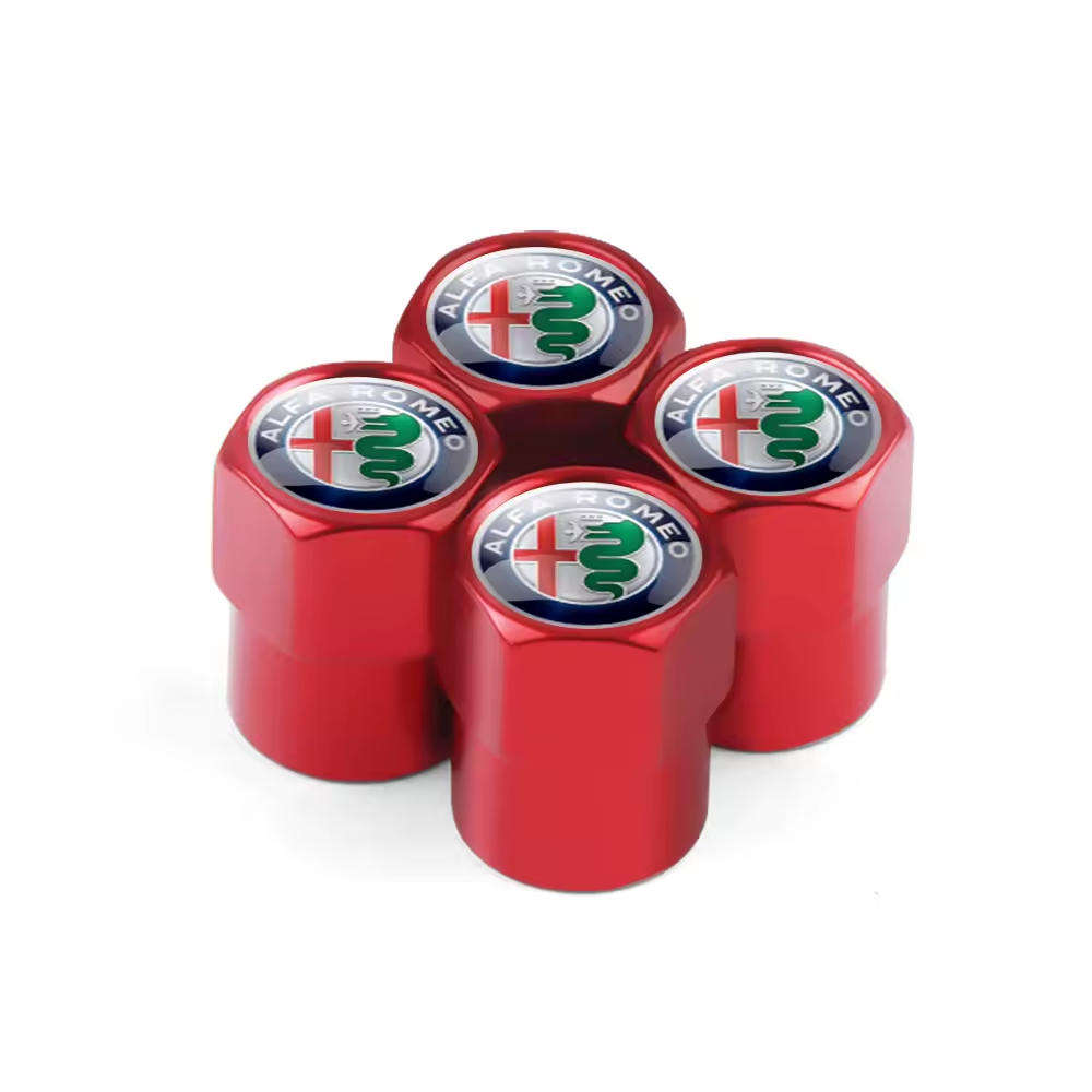 ALFA ROMEO Valve Caps - Red with ALFA logo (Set of 4)