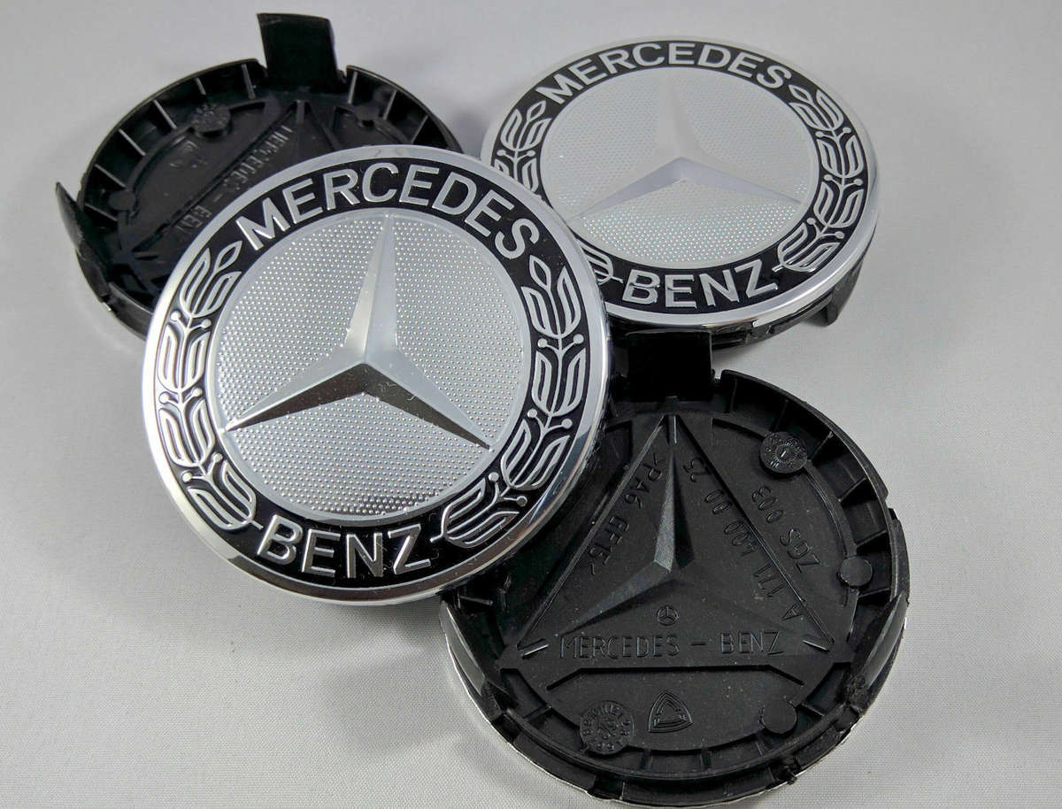 4x 75mm Wheel Centre Cap for Mercedes Benz (Black on Chrome)