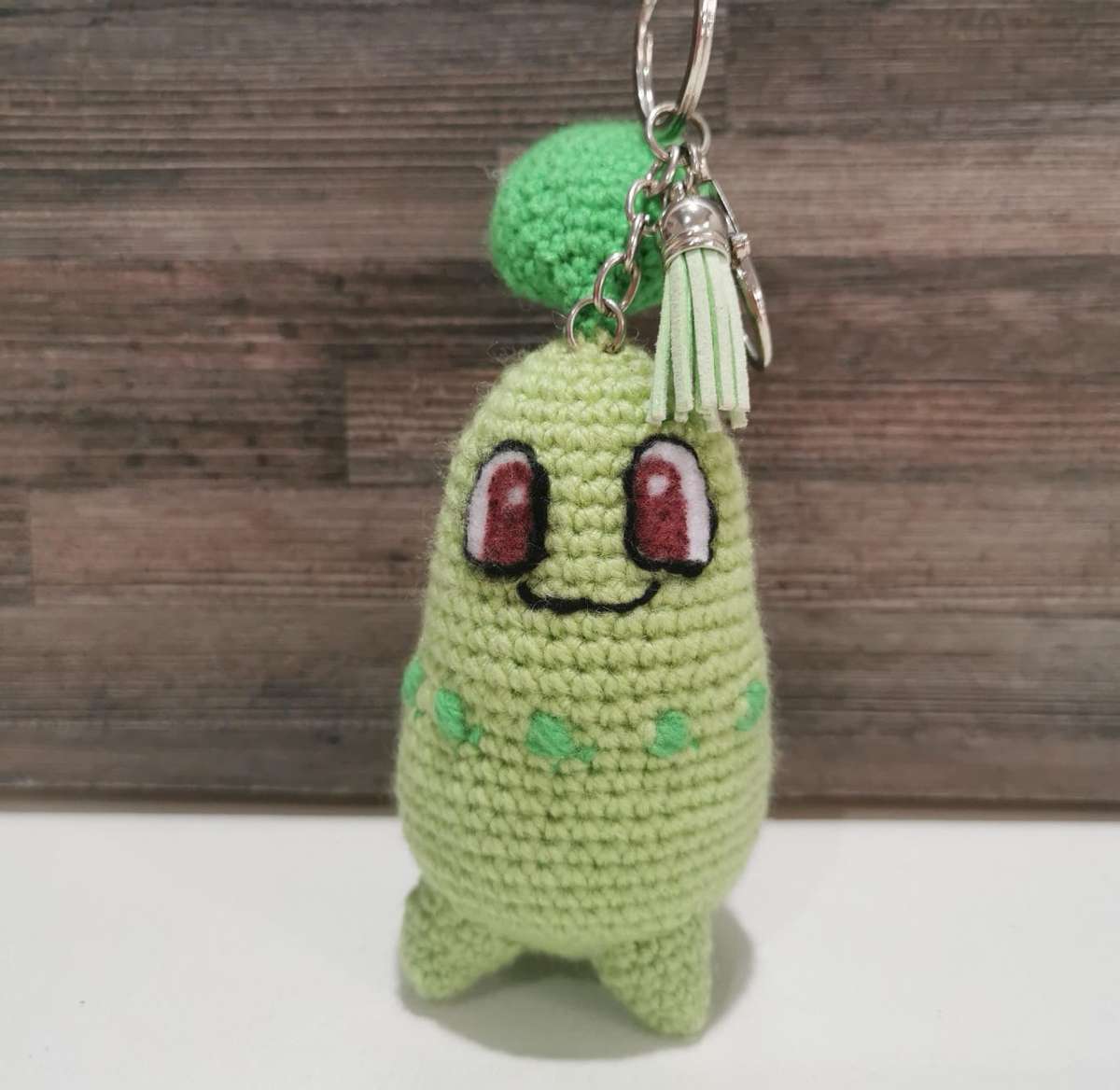 Beautiful Pokémon Chikorita Hand Crochet Plushy Keychain