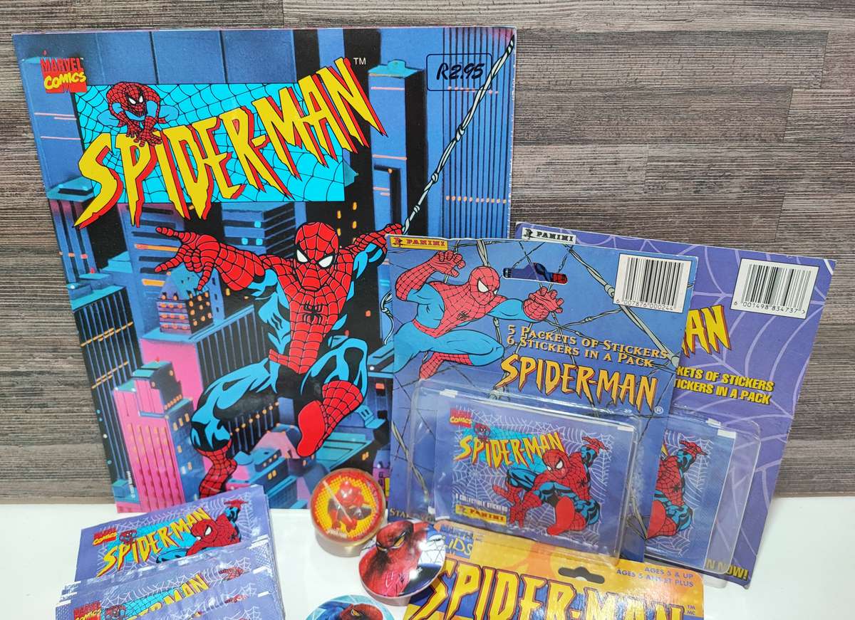 1995 Panini Marvel`s Spiderman Sticker Album, Collectible Stickers and Toys Combo