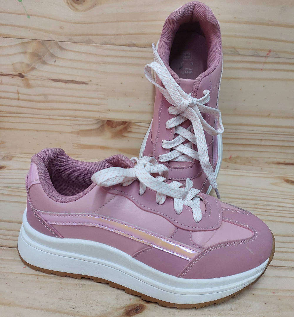 Pink and white platform sneakers kids size 13