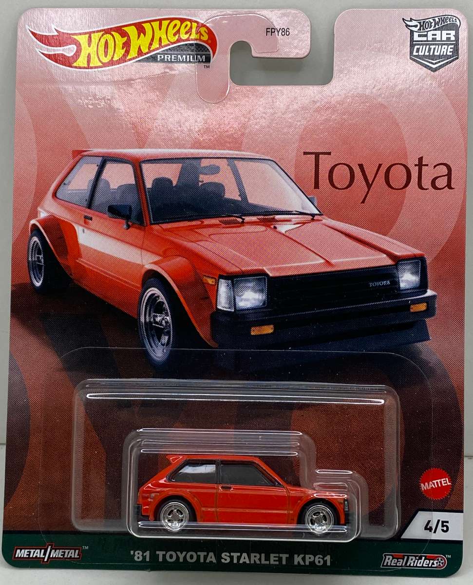 Hotwheels Toyota Starlet KP61 - Premium Real rider - Carded - Scale 1:64.