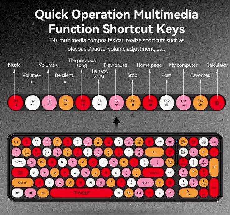 T-WOLF TF350 2.4G Wireless Keyboard Mouse Set Home Office