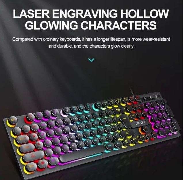 T-Wolf T80 RetroPunk Rainbow Gaming Keyboard