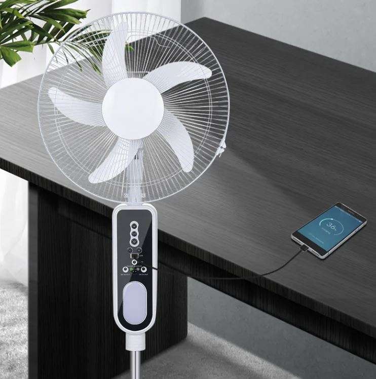 16" Rechargeable Standing Fan - Remote control - LED night light - USB Charging port - Oscillation