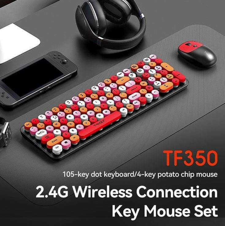 T-WOLF TF350 2.4G Wireless Keyboard Mouse Set Home Office