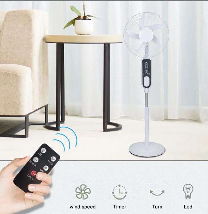 16" Rechargeable Standing Fan - Remote control - LED night light - USB Charging port - Oscillation
