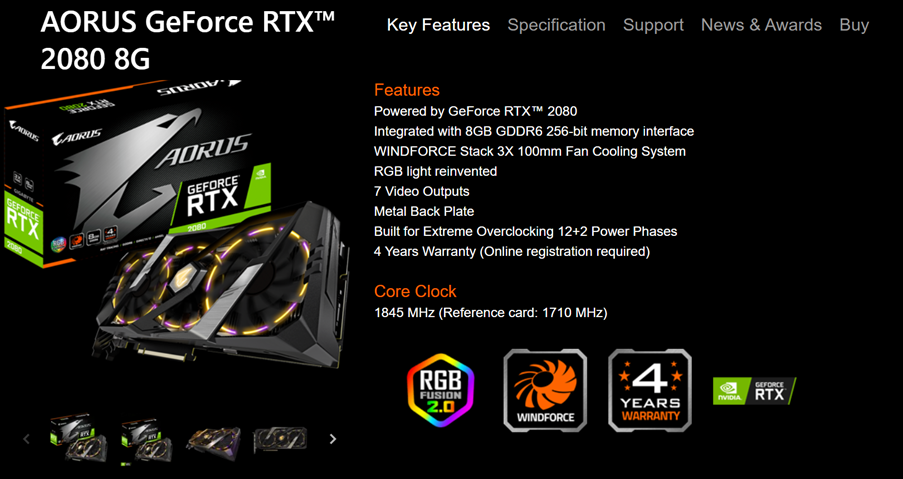 AORUS RTX 2080 8Gigs