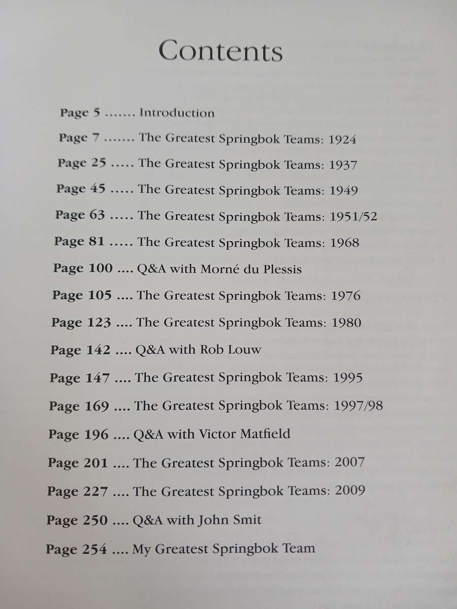 Rugby Book - The Greatest Springbok Teams - Past to Prest