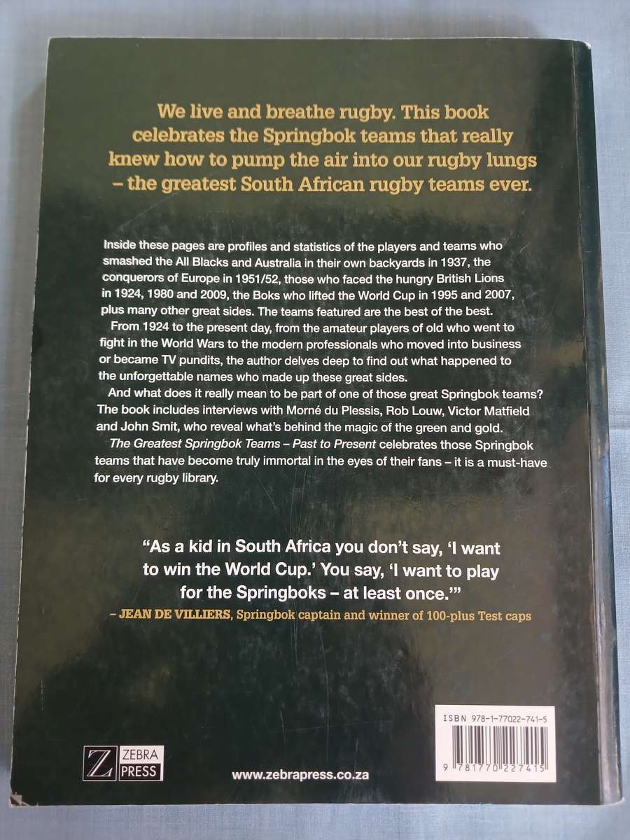 Rugby Book - The Greatest Springbok Teams - Past to Prest