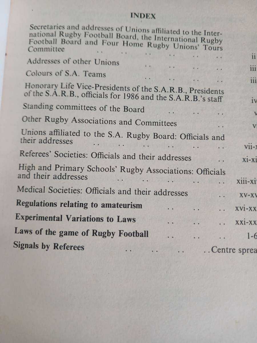 Rugby Book - SA Rugby Laws of the game of Rugby Football 1986