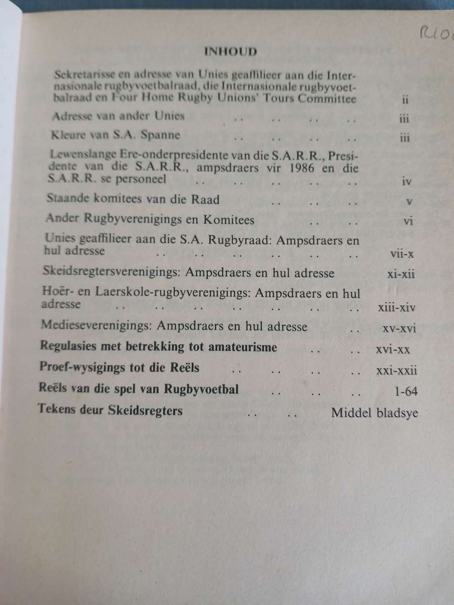 Rugby Book - SA Rugby Laws of the game of Rugby Football 1986