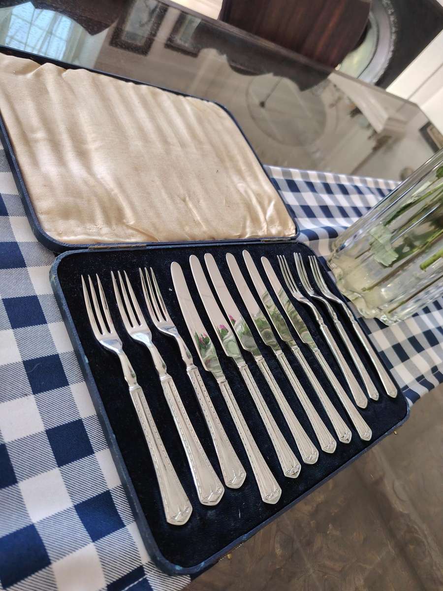 Cased vintage fruit fork and knife set
