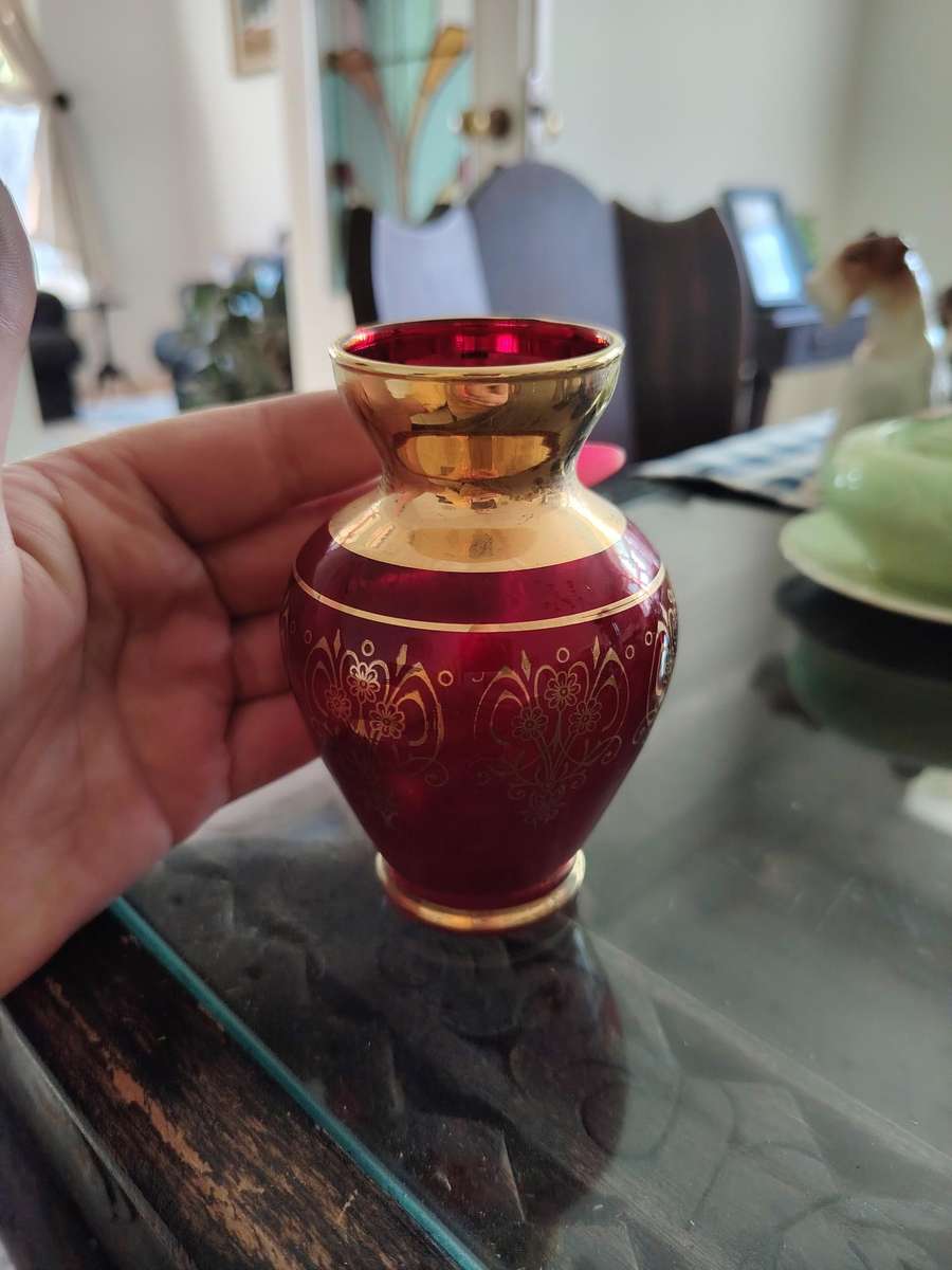 Beautiful Small gilted ruby glass vase