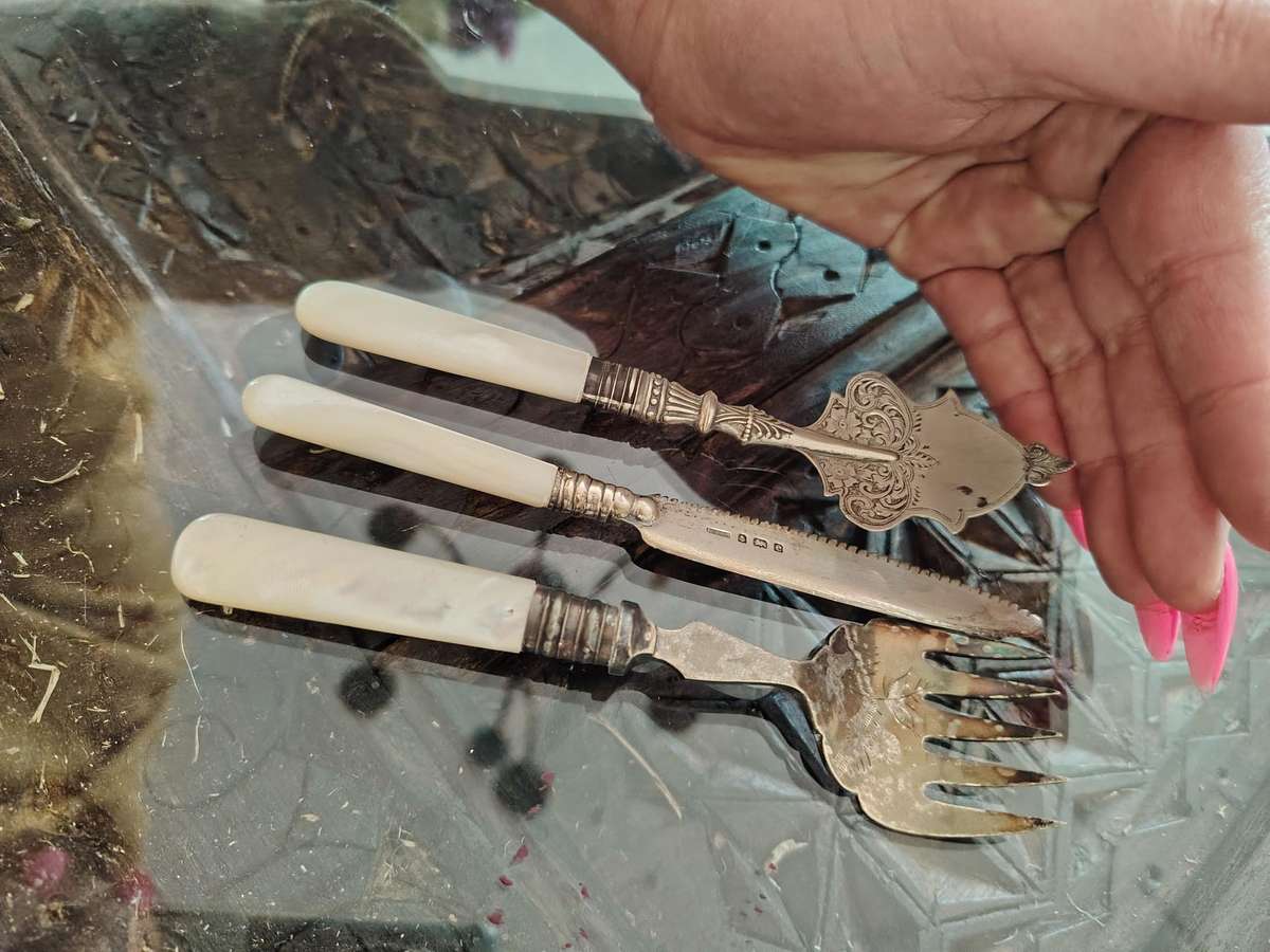 Beautiful small server set with mother of pearl handles