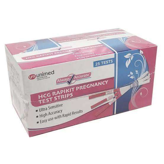 Unimed hCG Rapikit pregnancy test strips 25-pack