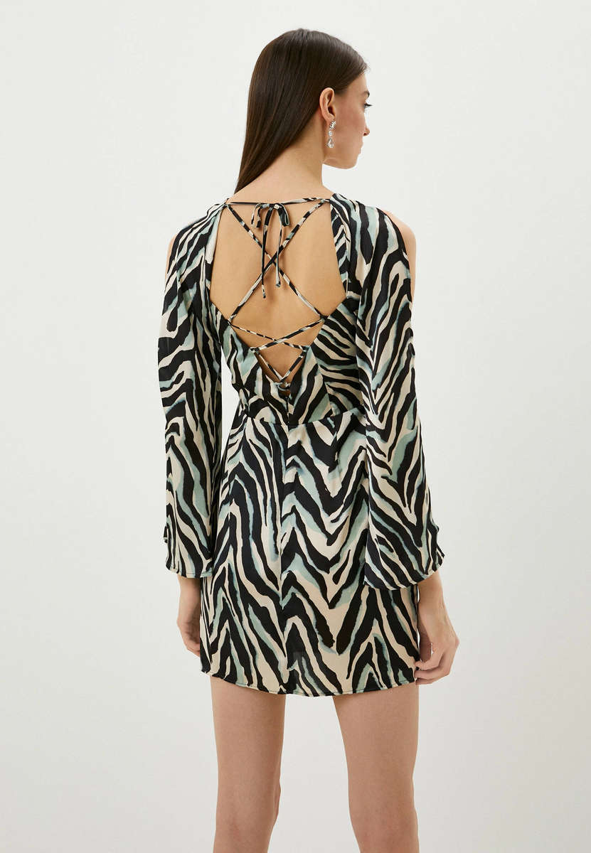 NEW Brown Animal Print Bell Sleeve Mini Dress UK10