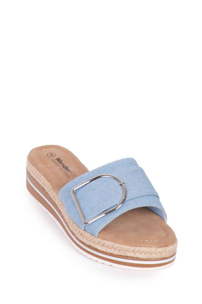 Miladys Wonderfit Wedge Sandals - baby blue denim size 7