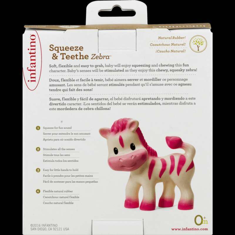 Infantino Squeeze & Teethe Pink Zebra - Natural Rubber Baby Teether