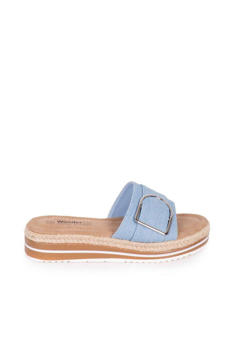 Miladys Wonderfit Wedge Sandals - baby blue denim size 7