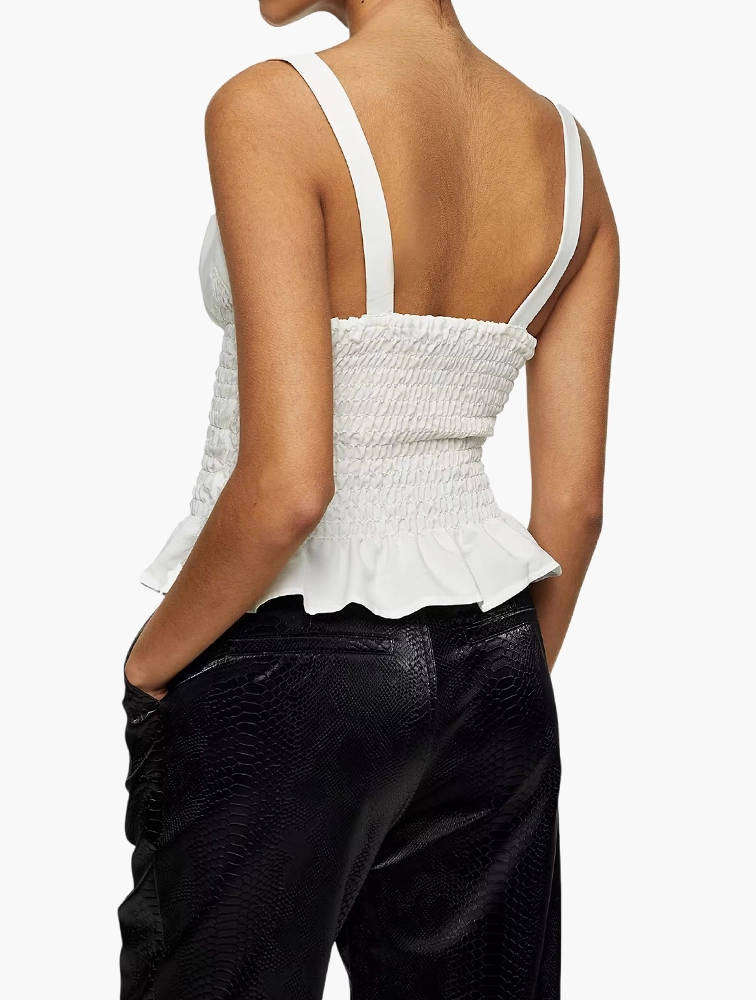 NEW Topshop UK10 cream ruched tie front cami top