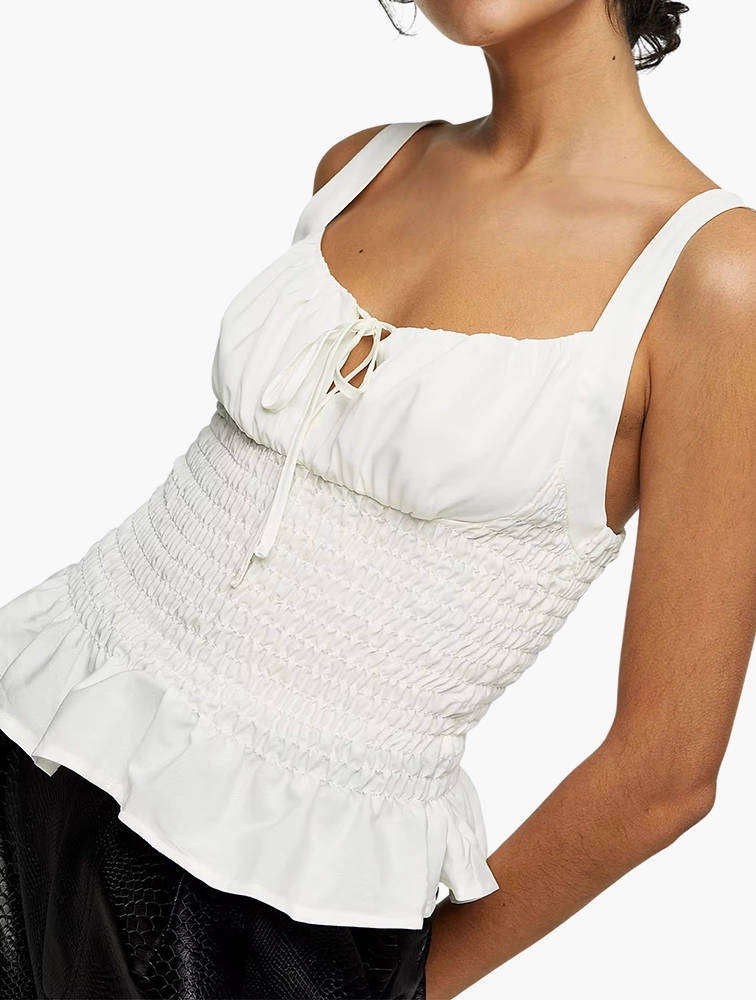 NEW Topshop UK10 cream ruched tie front cami top