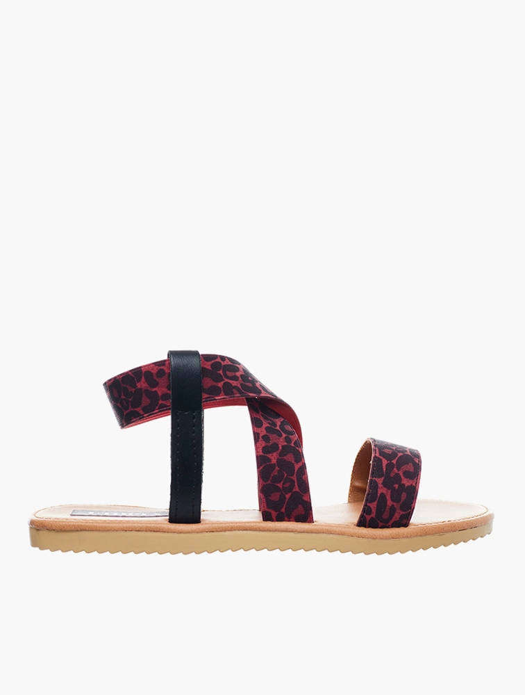 Utopia Cross Strap Leopard Elastic Sandals Red UK7