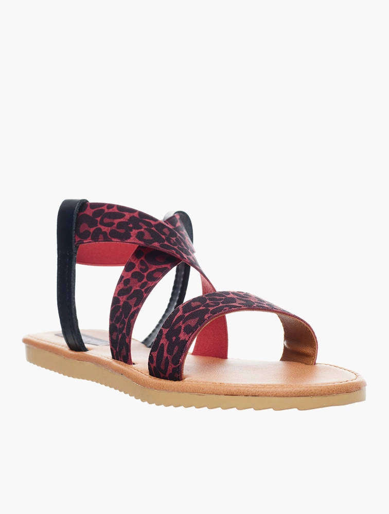 Utopia Cross Strap Leopard Elastic Sandals Red UK7