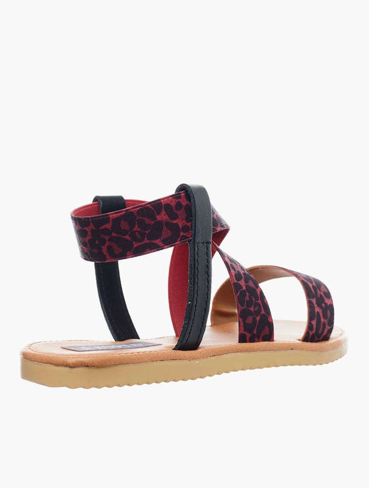 Utopia Cross Strap Leopard Elastic Sandals Red UK7