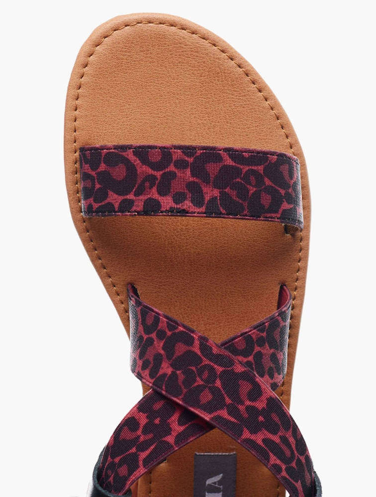 Utopia Cross Strap Leopard Elastic Sandals Red UK7