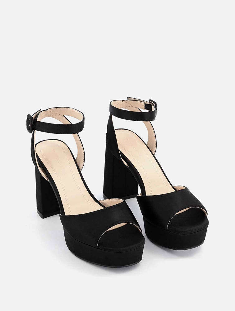 Woolworths Black Platform Ankle Strap Block Heel Slingback Sandals UK8