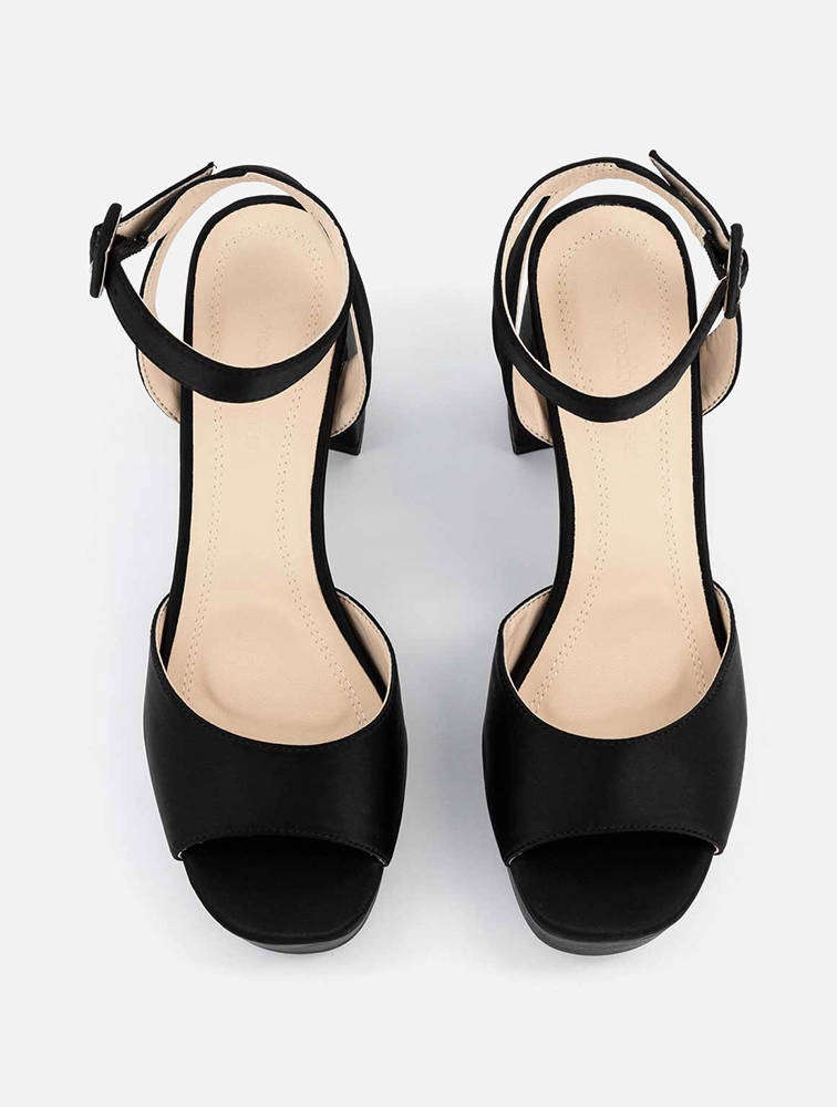 Woolworths Black Platform Ankle Strap Block Heel Slingback Sandals UK8