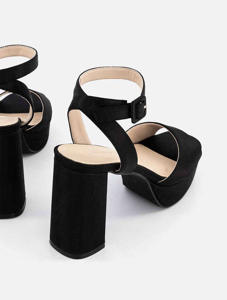 Woolworths Black Platform Ankle Strap Block Heel Slingback Sandals UK8