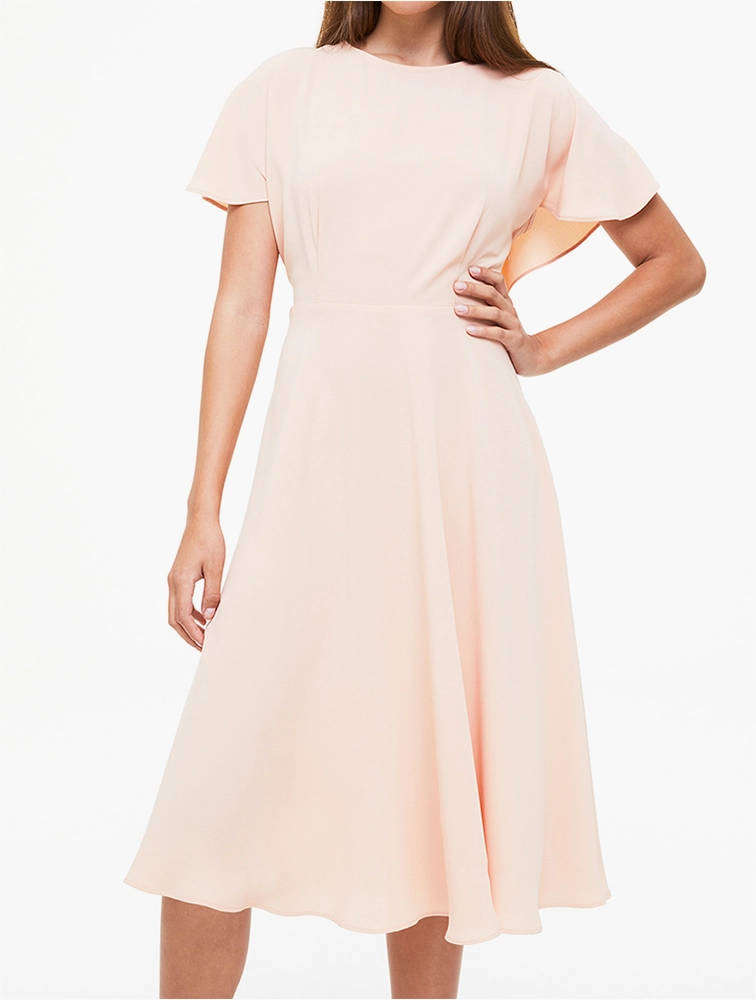 Woolworths UK16 Pink Frill Tie Back Fit & Flare Midi Dress