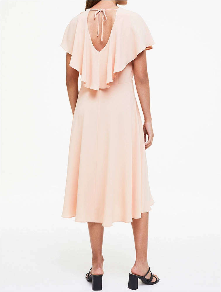 Woolworths UK16 Pink Frill Tie Back Fit & Flare Midi Dress