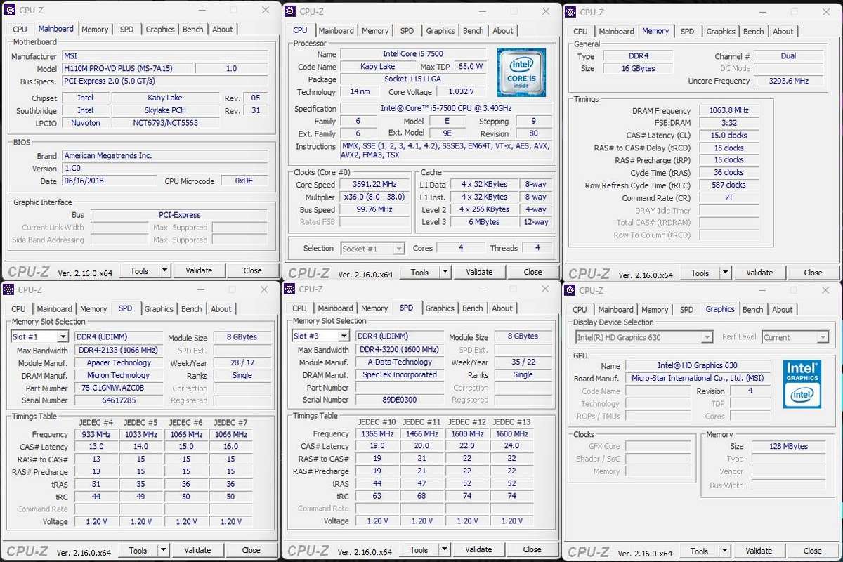 Gaming PC, MSI H110M Pro M/B, i5-7500 CPU, 16Gb RAM, 256Gb NvMe, no GPU, Win 11 Pro