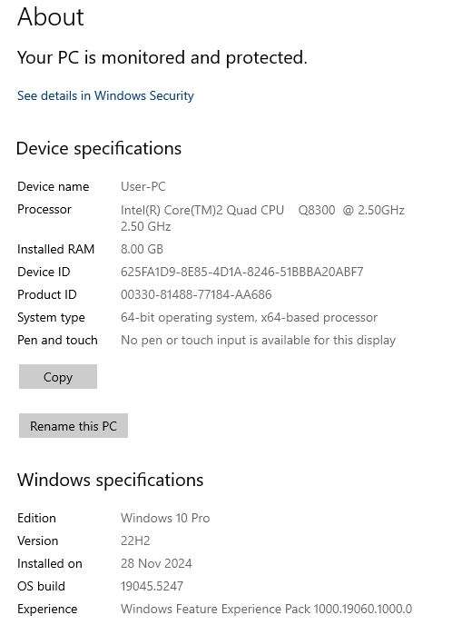Desktop PC, GT1030 2Gb GPU, C 2 Quad Q8300CPU, 8Gb RAM, 256Gb SSD, DVD, Win 10 Pro