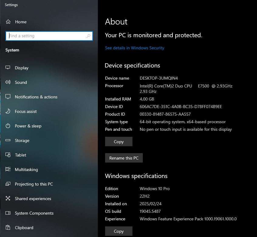 Windows 10 Desktop PC, GT220 1Gb GPU, Core2 Duo E7500 CPU, 4Gb RAM, 128Gb SSD, DVD, Win 10 Pro