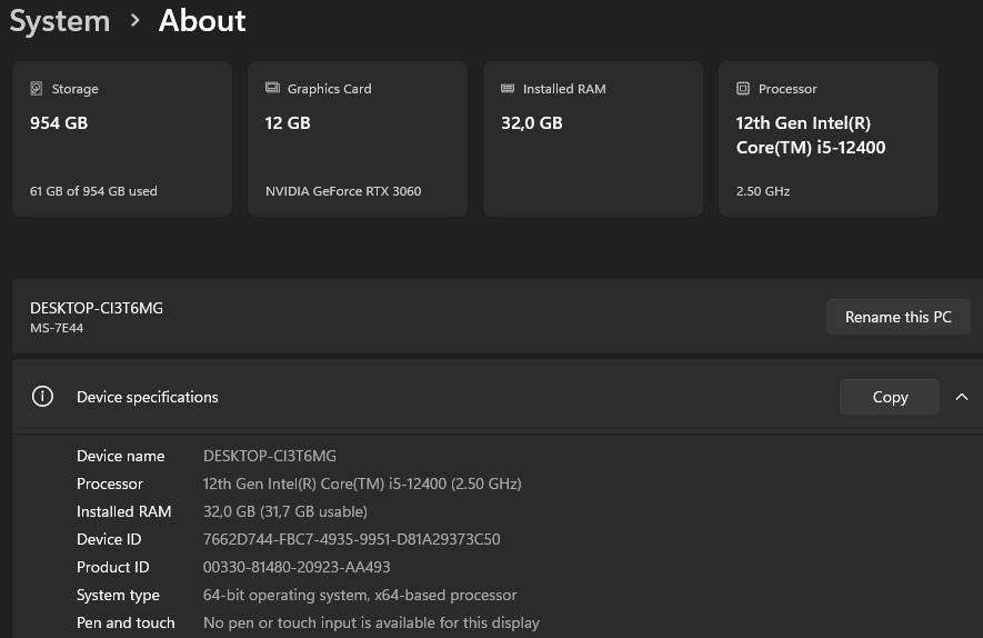 Gaming PC with static ARGB, RTX3060 12Gb GPU, i5-12400 CPU, 32Gb RAM, 1Tb NvMe, Win 11 Pro