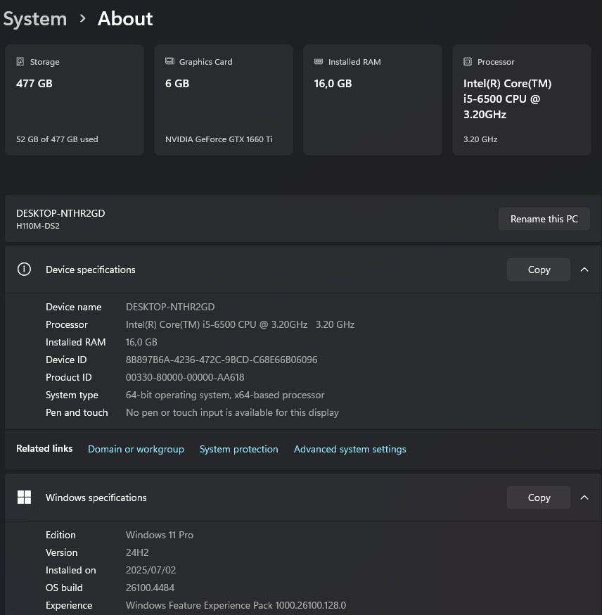 Gaming PC with ARGB, GTX1660 Ti 6Gb GPU, i5-6500 CPU, 16Gb RAM, 512Gb NvMe, Win 11 Pro