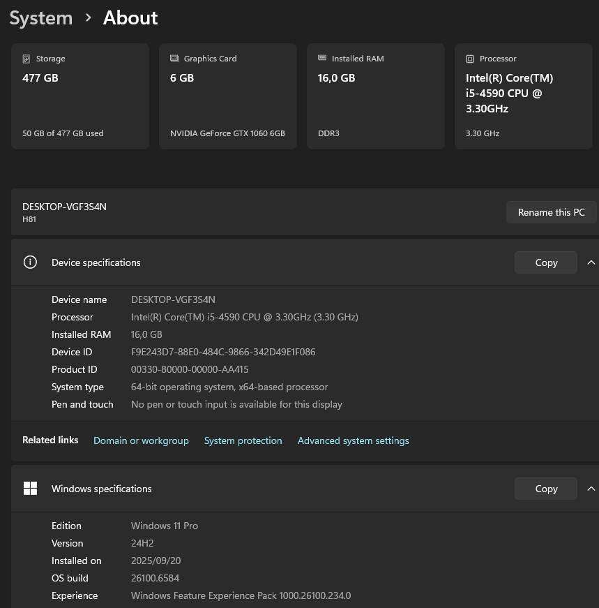 Gaming PC with ARGB, GT1060 6Gb GPU, i5-4590 CPU, 16Gb RAM, 512Gb NvMe, Win 11 Pro