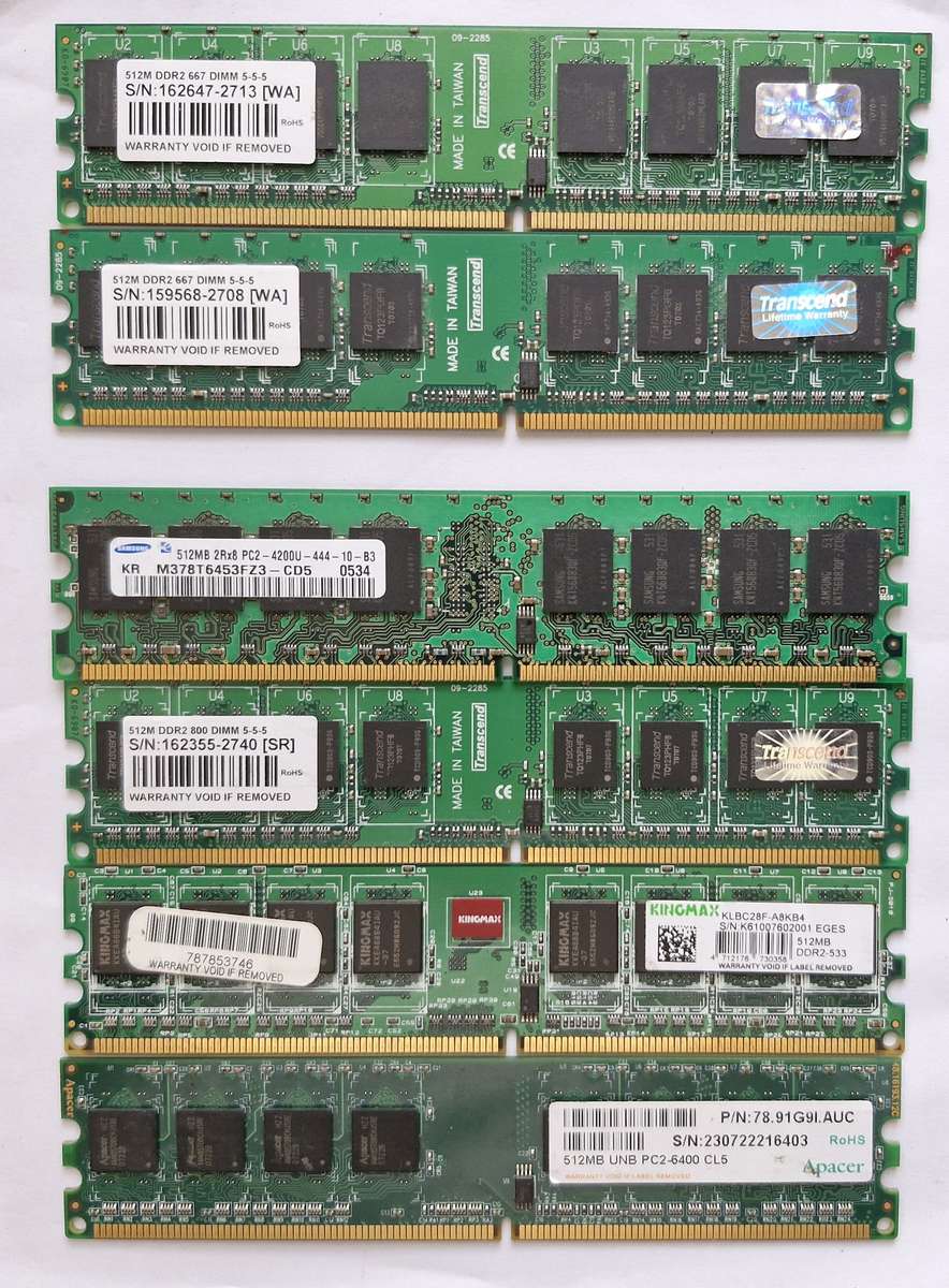 Set of 6 x 512Mb DDR2 RAM, 240 pin for PC