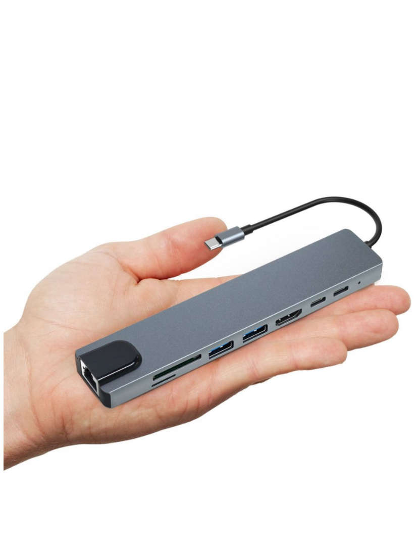 FOYU 8 in 1 USB C Hub Type C Adapter with HDTV/PD/2USB/TC/SD/TF/RJ45 (B3442)