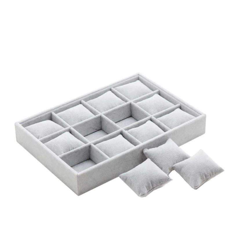 Velvet 12 Grids Jewelry Watch Display Storage Tray - Black (Preowned)