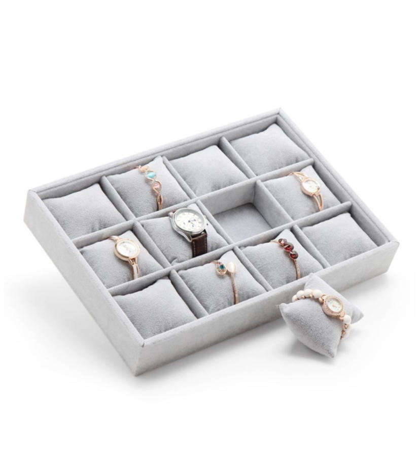 Velvet 12 Grids Jewelry Watch Display Storage Tray - Black (Preowned)