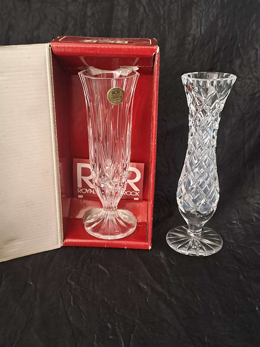 2 crystal bud vases, RCR and other