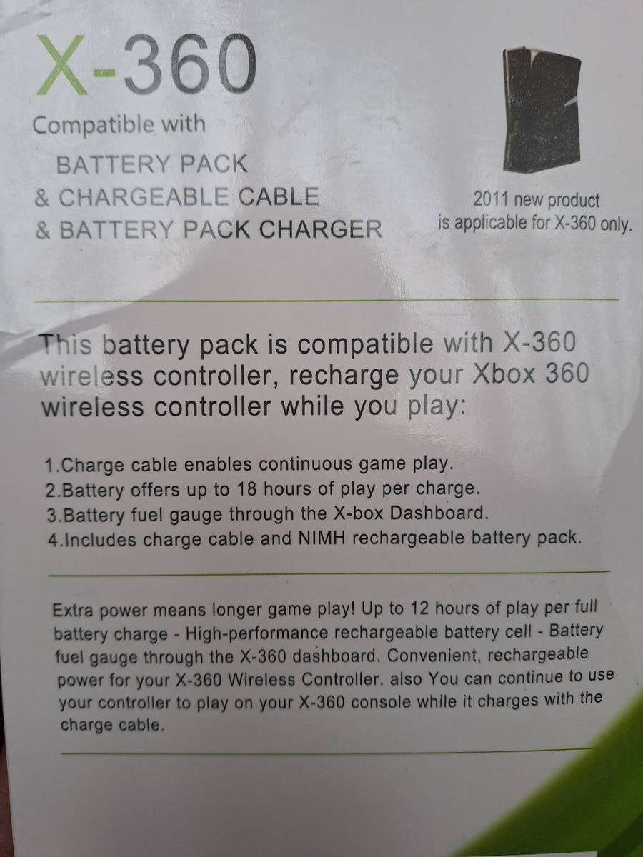 X- 360 battery pack and chargeable cable