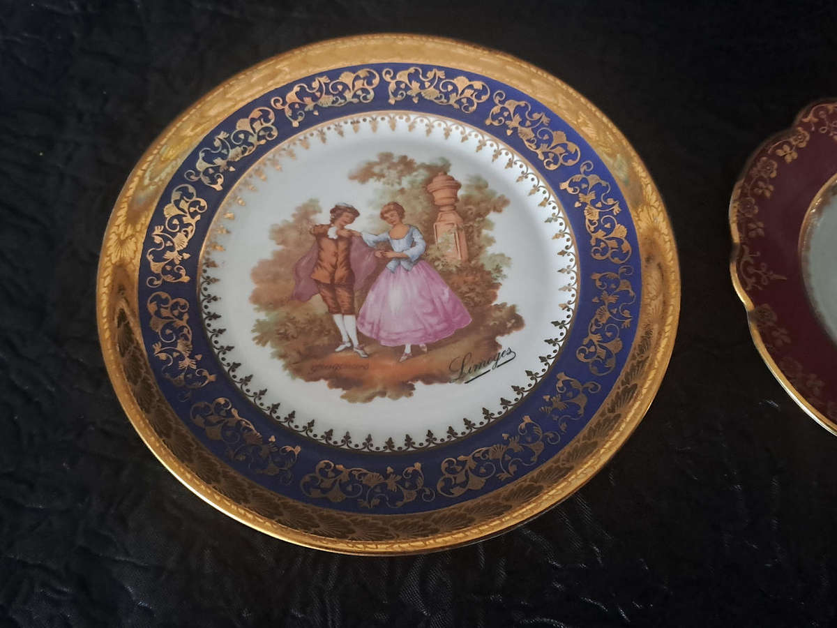 2 x Limoges France cabinet plates, biggest is 17cm diameter