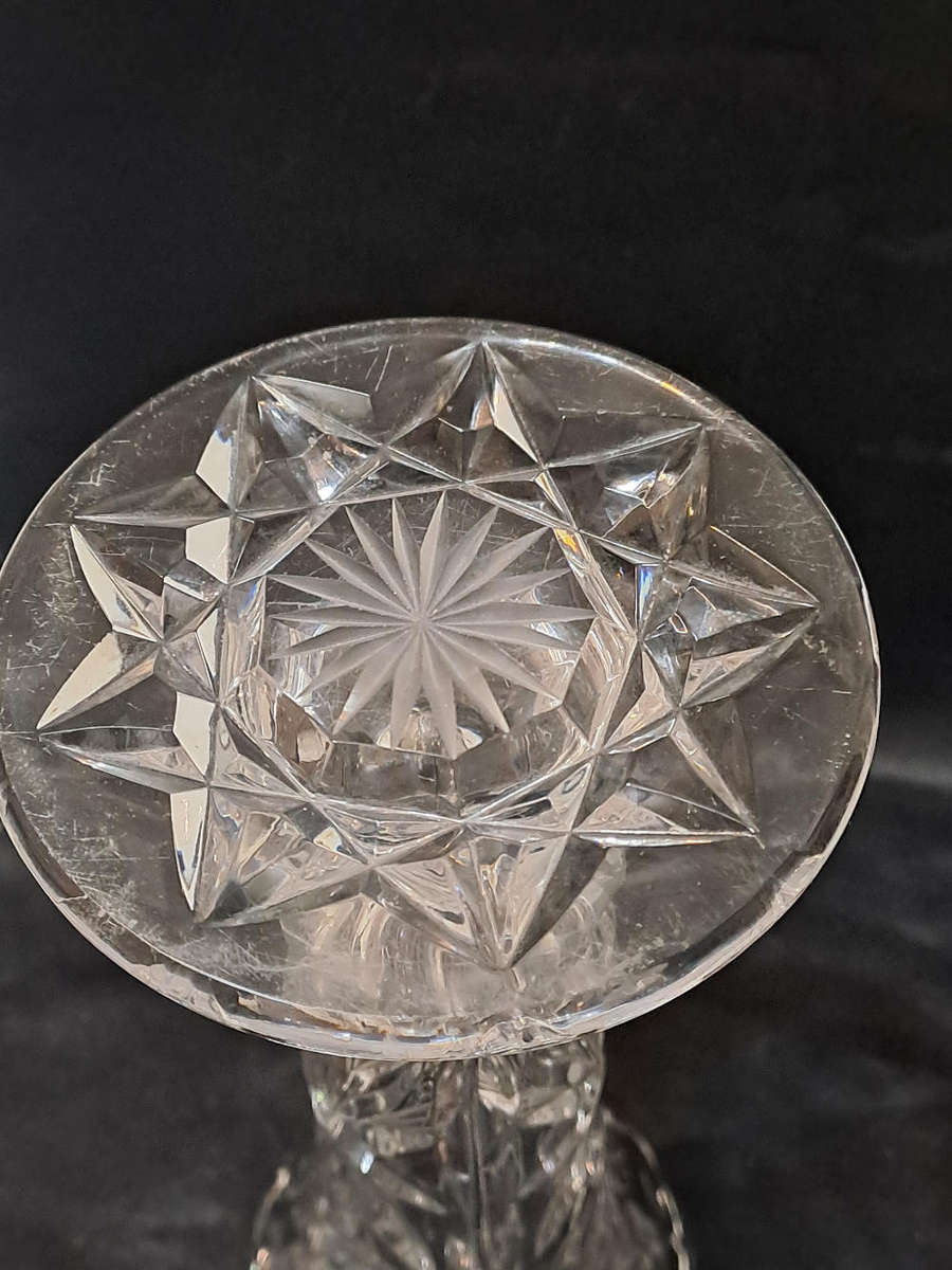 Rose cut crystal fluted vase, 24cm tall, Weighs 995g